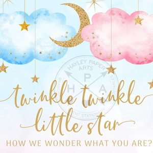 Twinkle twinkle little star gender reveal baby shower pink blue clouds stars invitation. Instant access to selfeditable template. 177HPA 02 image 6