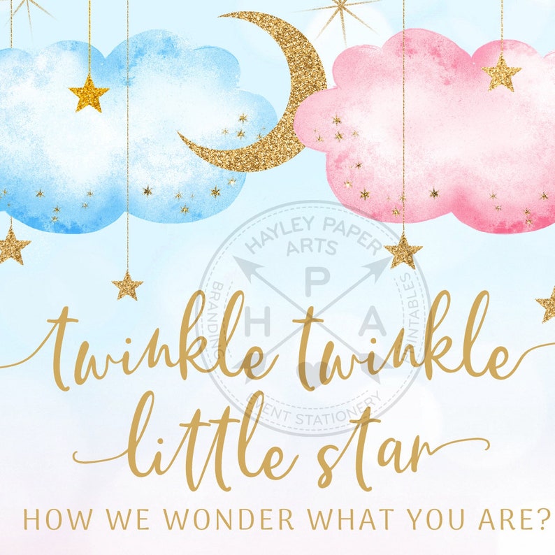 Twinkle twinkle little star gender reveal baby shower pink blue clouds stars invitation. Instant access to selfeditable template. 177HPA 02 image 6
