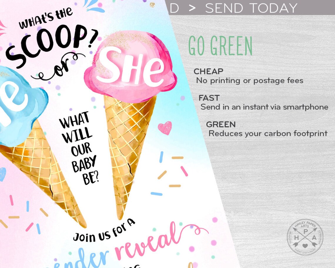 Ice Cream Scoop Gender Reveal Baby Electronic Shower Party Etsy