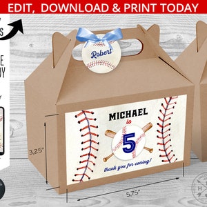 Baseball Giebel Geschenkbox Etiketten. Griff Bevorzugung Takeway Box Aufkleber. Sport Rookie Boy Geburtstag Gastgeschenke. Bearbeitbares Etikett. 191HPA 38 A