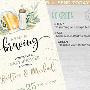 A baby is brewing electronic baby shower invitation beer milk smartphone e-vite, digital selfediting invite. E173 02 173hpa image 5