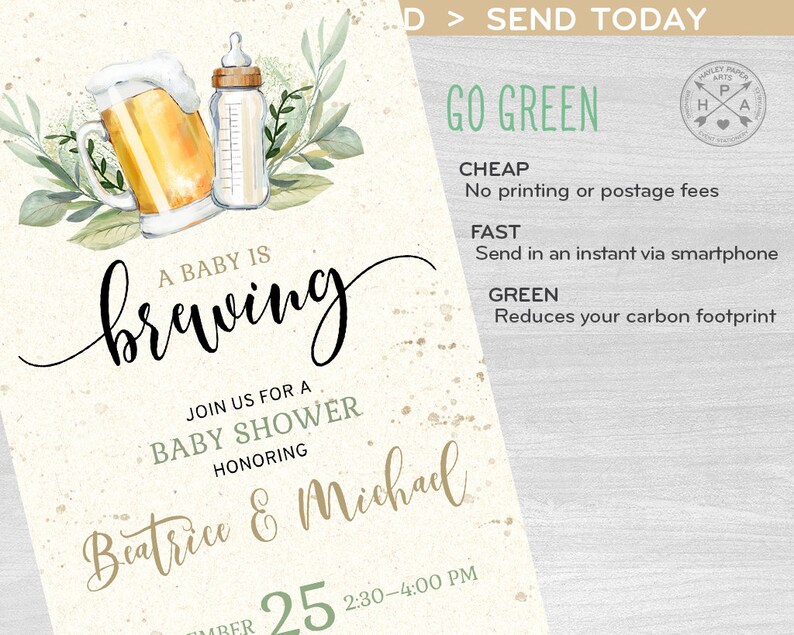 A baby is brewing electronic baby shower invitation beer milk smartphone e-vite, digital selfediting invite. E173 02 173hpa image 5