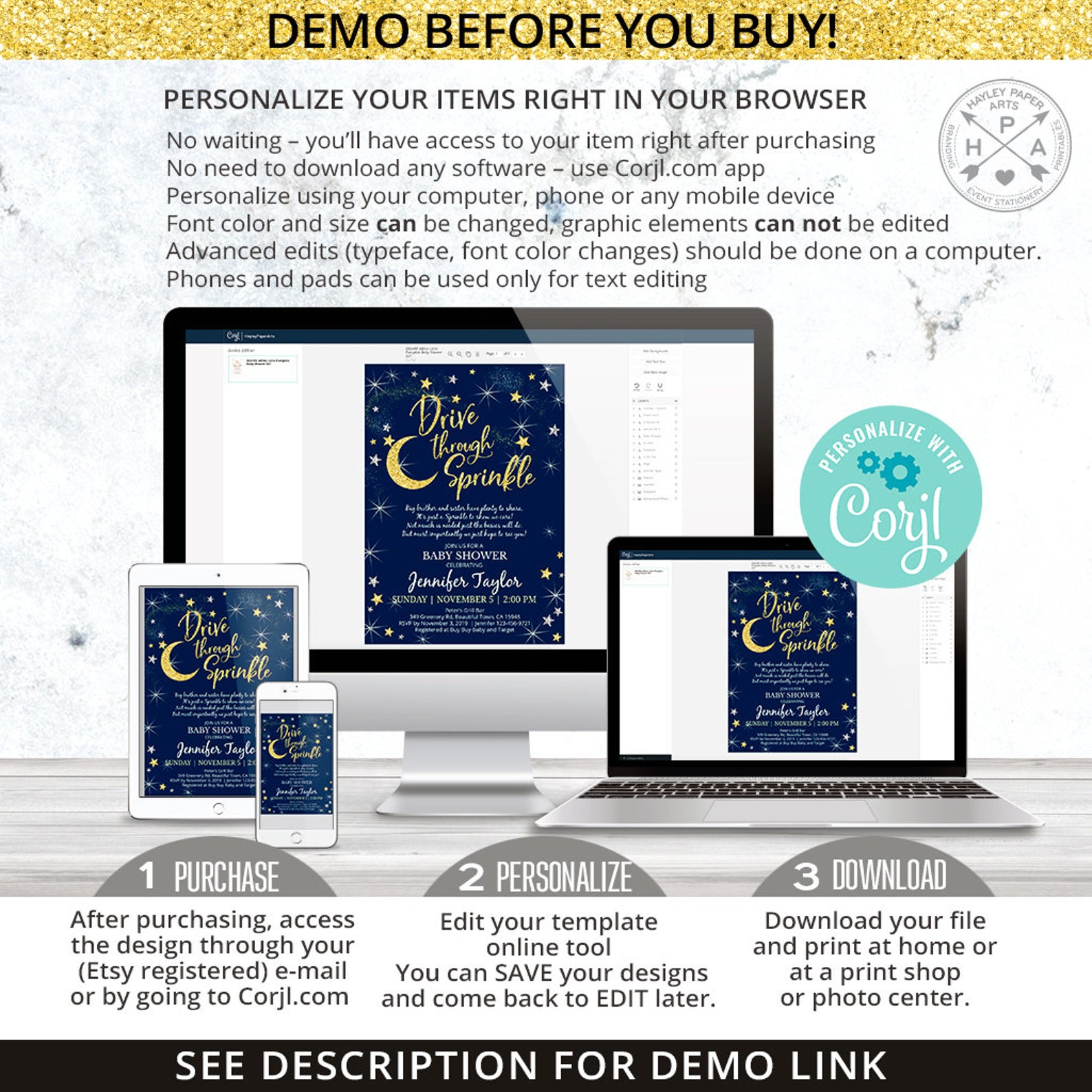 EDITABLE Drive Through Sprinkle Baby Shower Poem Gold Navy Etsy