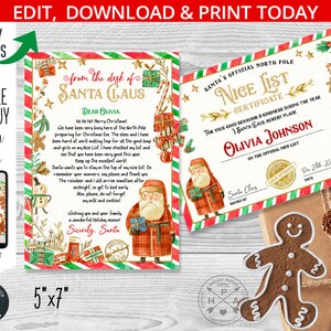 Carta do Papai Noel. Belo cartão de lista. Pacote de cartões de Natal. Pólo Norte envia Papai Noel. Elfos. Carta de devolução. Editável para impressão. 205HPA 30