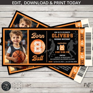 Born two ball Basketball 2.Geburtstag Ticket Einladung alle Sterne Junge ZWEI Party Ball Spiele Zeit Rookie. Bearbeitbares Kartendesign. 252HPA 02