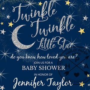 EDITABLE Twinkle Twinkle Little Star Baby Shower Silver Navy - Etsy