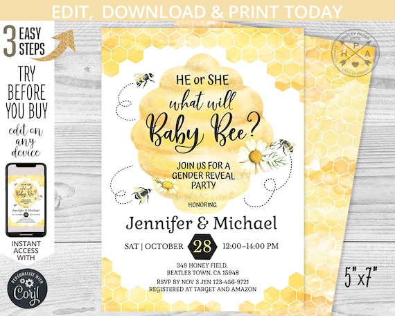 Bee Gender Reveal, Honey Bee Baby Shower Party