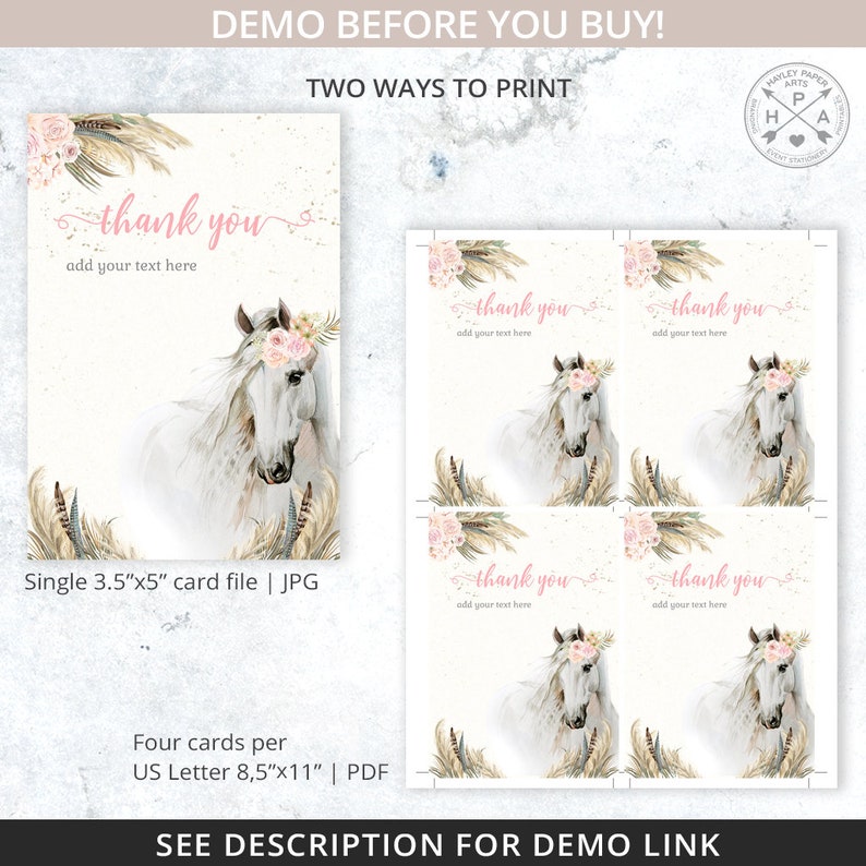 Horse Cowgirl Birthday Thank You Card Party Floral Girl Pony - Etsy Canada
