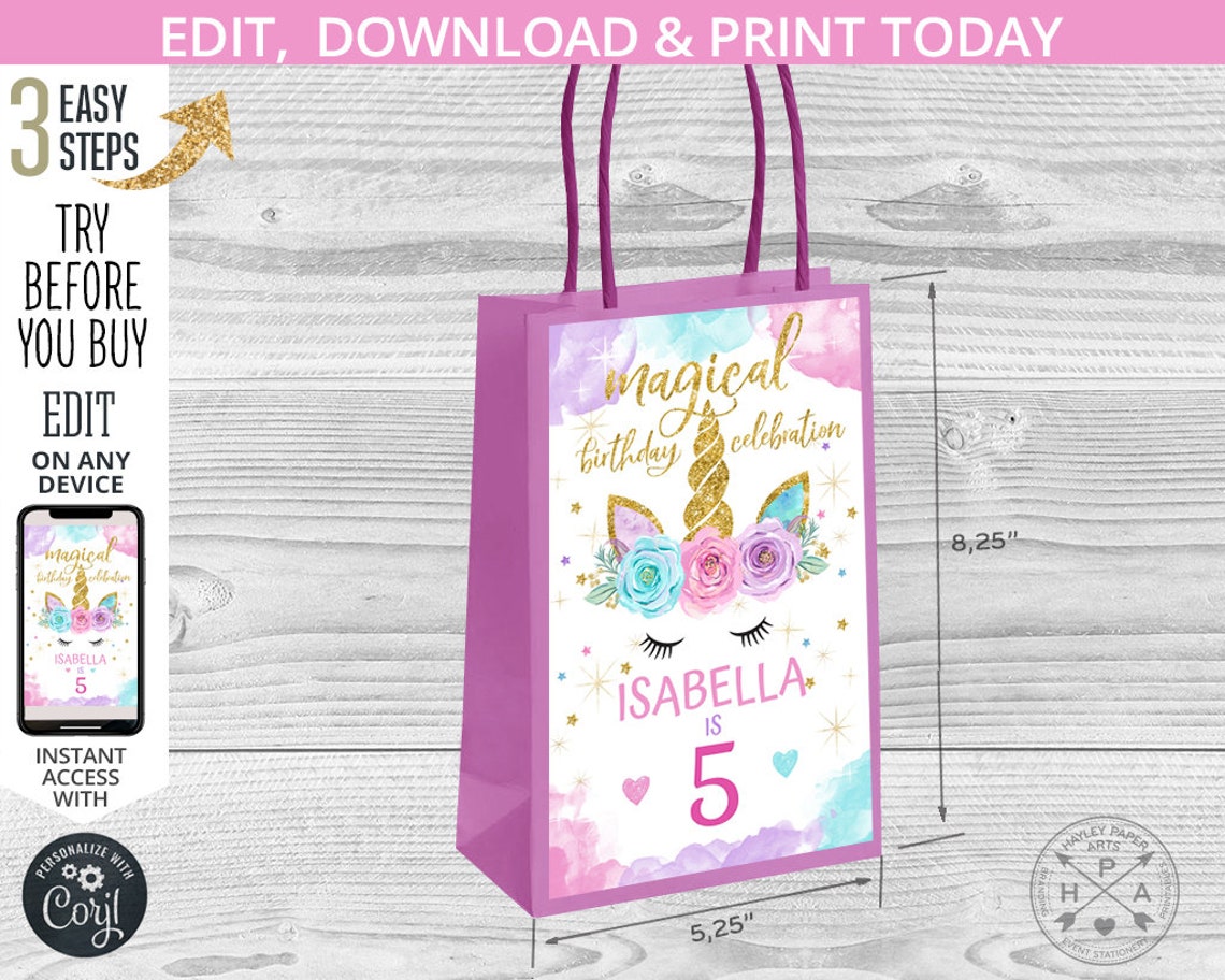Unicorn Paper Bag Gift Small Labels. Purple Pink Magical - Etsy