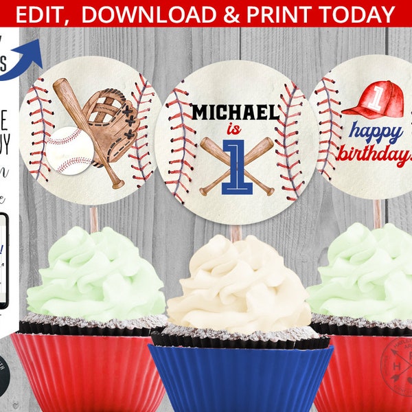 Baseball Cupcake Toppers Etsy