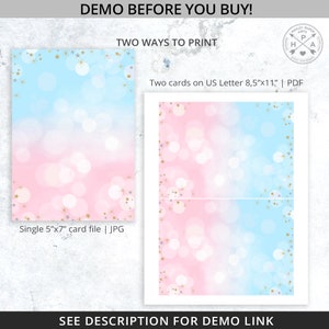 Twinkle twinkle little star gender reveal baby shower pink blue clouds stars invitation. Instant access to selfeditable template. 177HPA 02 image 5