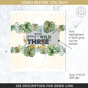 Jungle animals chocolate bar candy wrapper safari birthday third birthday party any age. Editable printable. Instant download. 040HPA 33 D image 3