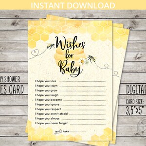 Bijenwensen voor babyshower gender reveal spelkaart mama als afdrukbare hommelbijenkorfhoning. Directe download. NIET BEWERKBAAR. 049HPA 21