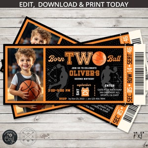 Born two ball Basketball 2.Geburtstag Ticket Einladung alle Sterne Junge ZWEI Party Ball Spiele Zeit Rookie. Bearbeitbares Kartendesign. 252HPA 01