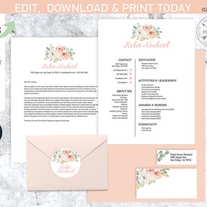EDITABLE Paquete de reclutamiento de hermandad. Paquete MIDI. Reanudar plantillas de cartas de presentación. Rosas rosa rubor boho. Descarga instantánea editada por ti SOR027