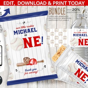 BUNDLE Baseball Chips Tasche, Reis Krispies Wrapper, Wasserflaschenetiketten, Ball Sportspiele EINE erste Geburtstagsparty Packung. Printables 191HPA 61