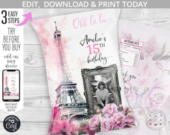 Eiffel tower paris chips bag, pink favor treats bags, chip wrapper, pink parisian ohh lala birthday party. Editable printable. 236HPA 30 C