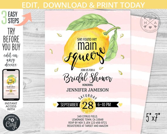 Citrus Lemon Bridal Shower Invitation She Found Her Main Squeeze Yellow citrus-lemon-bridal-shower-invitation-she-found-her-main-squeeze-yellow