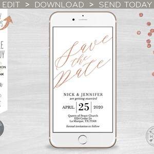 Bewaar de datum digitale roségouden uitnodiging minimaal script handgeschreven smartphone e-vite, sms elektronische uitnodiging. Directe download. 400 pk E14