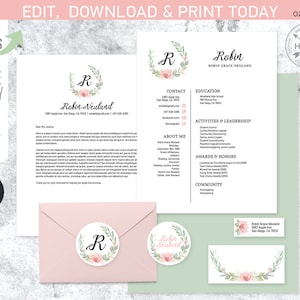 EDITABLE Paquete de reclutamiento de hermandad. Paquete MIDI. Plantilla de carta de presentación de currículum. Corona de eucalipto. Descarga instantánea. Editado por ti. SOR025