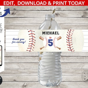 Etichetta per bottiglia d'acqua a tema baseball, per feste di compleanno e giochi sportivi. Confezione per bottiglia a tema baseball per principianti di qualsiasi età. Design modificabile. 191HPA 12 A