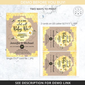 BUNDLE What will baby bee gender reveal shower party invitation little honey bumble bee yellow invite raffle. Editable template. 049HPA 15 image 4