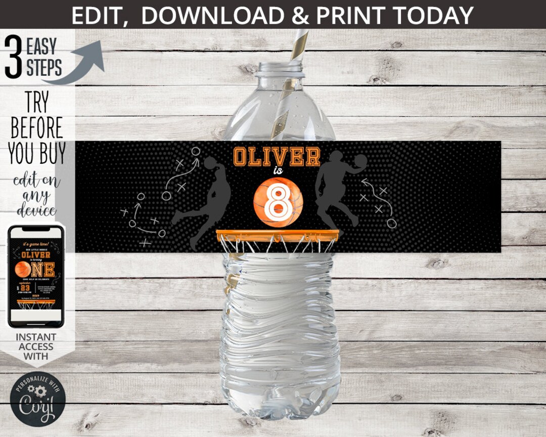 Basketball Any Age Birthday Water Bottle Label Sports Games Boy Party ...