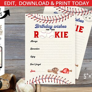 Tarjeta de felicitación de cumpleaños de béisbol. Tarjetas con mensaje para novatos de las estrellas deportivas de Time Capsule Baseball One Party. Imprimibles autoeditables. 191HPA 23 T4