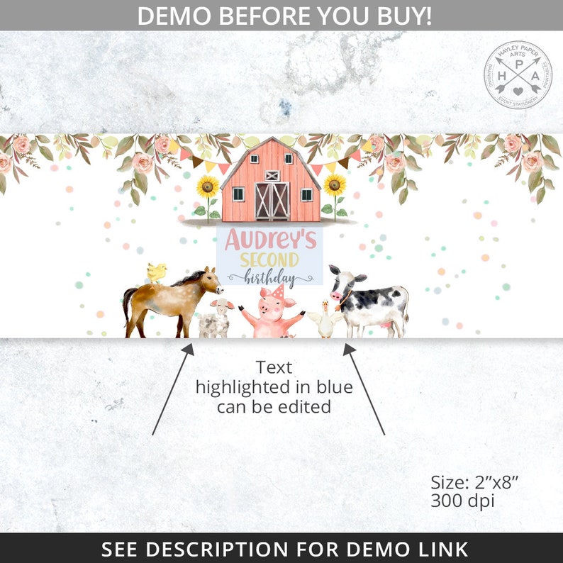 Farm animals water bottle labels pink barn girl any age | Etsy