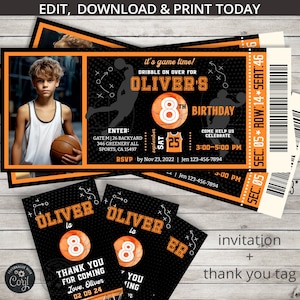 Basketball Geburtstagskarte Einladung & Tag BUNDLE Sport alle Alter Junge Party Ballspiele Zeit Aktivitäten. Bearbeitbares Kartendesign. 218HPA 60 D
