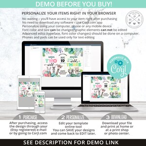 Op de afbeelding: Twee printbare uitnodigingen voor een kinderfeestje. De uitnodigingen hebben een jungle-thema met een giraffe, zebra en leeuw. De tekst op de uitnodigingen luidt "Sophia wordt twee, wild" en "Michael wordt drie, wild".