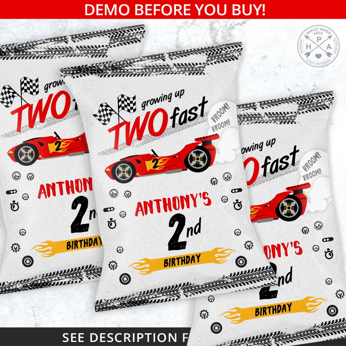 BUNDLE Two Fast Race Car Chips Bag Rice Krispies Water Etsy