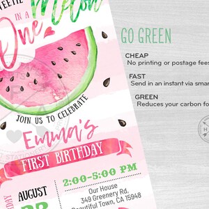 Watermelon one in a melon electronic first birthday invitation smartphone e-vite pink digital invite. Instant download. E050 01 050HPA image 4