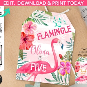 Flamingo thank you tag let&#39;s flamingle favor gift tags pink pineapple fiesta birthday party. Editable printable tag. 044HPA 10 A