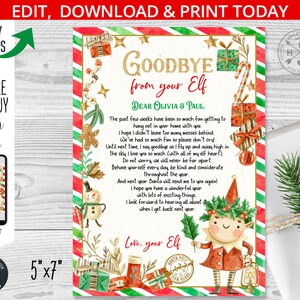 Elf afscheidsbrief. Afscheidsbrief van Elf. Elfen kerstkaart. Elfenmeisje vaarwel Noordpoolpost Kerstman. Bewerkbare afdrukbare 205HPA 06 A