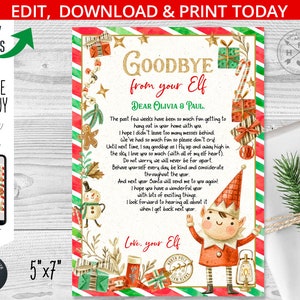 Elfe Abschiedsbrief. Elf Abschiedsbrief. Elfen Weihnachtskarte. Elfenjunge auf Wiedersehen Nordpolpost Weihnachtsmann. Bearbeitbar druckbar. 205HPA 06 A
