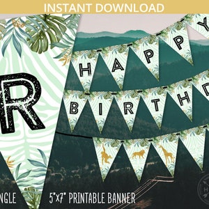 Happy Birthday banner jungle safari animals wild one first birthday printable 1st party garland gold zoo. DIY instant download. 040HPA 14 D