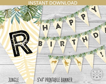 Jungle wild one banner first birthday printable safari 1st party decoration animals elephant. Instant download. Not editable. 040HPA 14 C