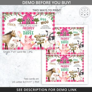 Farm animals invitation girl pink barn party cow, pig, sheep, cowgirl cowboy country rodeo. Printable editable template. Digital. 150HPA 02 image 4