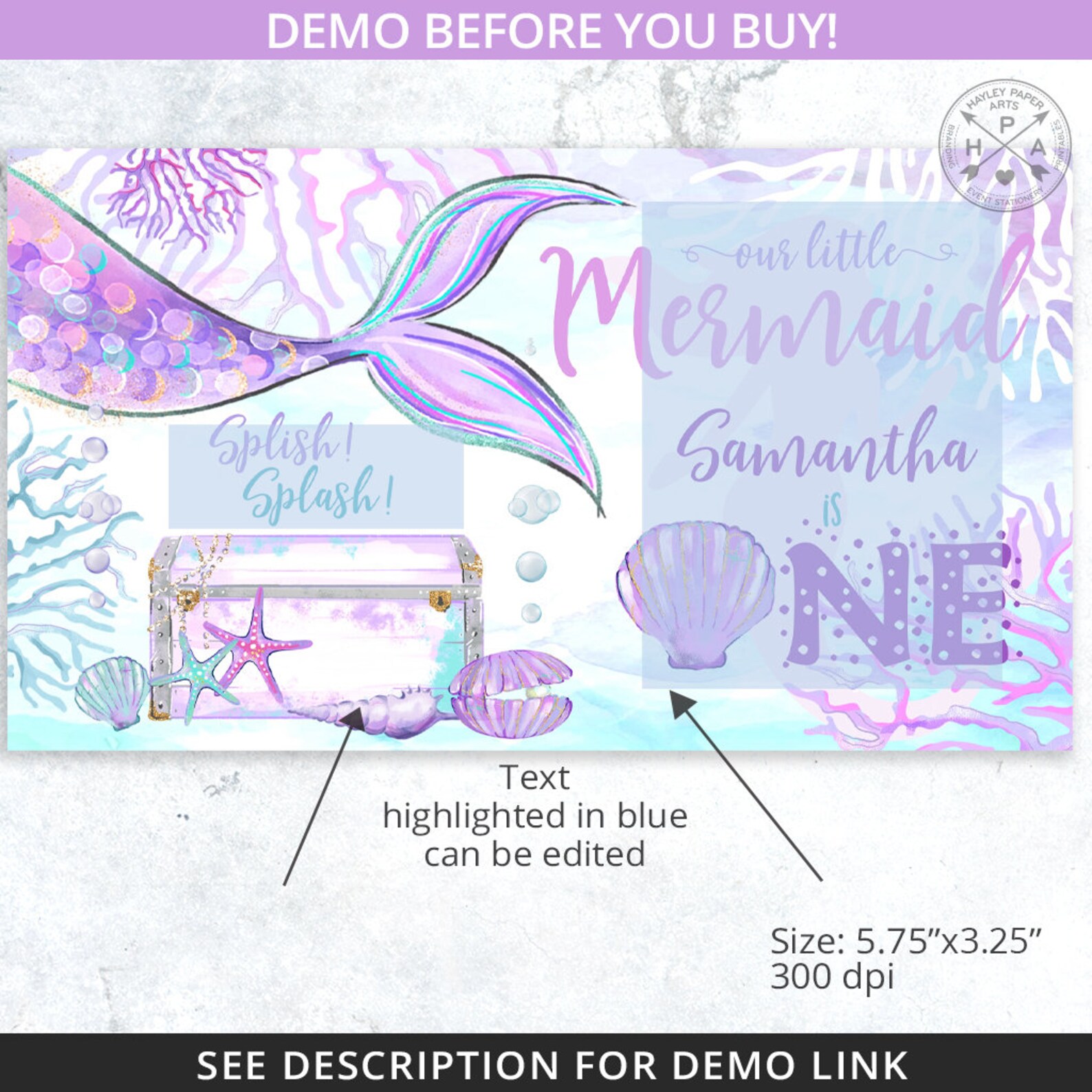 Mermaid Birthday ONE Gable Gift Box Labels and Name Tags. Purple ...