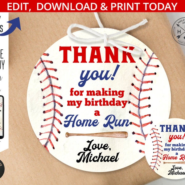 Baseball thank you tag. Baseball little rookie round tag 3x3. Sports party labels. Red navy blue ball boy party favor tag. 191HPA 17 B
