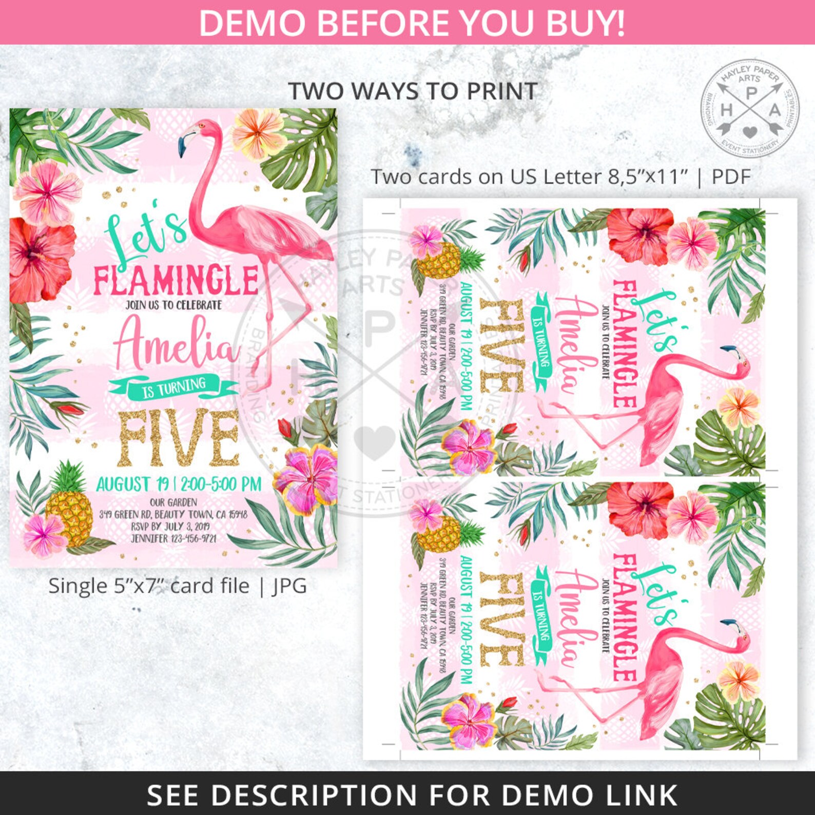Let's Flamingle Birthday Invitation Flamingo Tropical Pineapple Invite ...