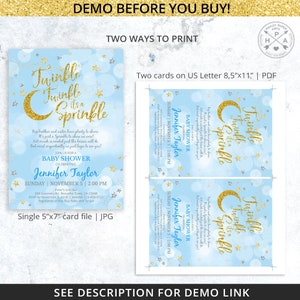 EDITABLE Twinkle It's a Sprinkle Baby Shower Poem Gold Blue Script ...