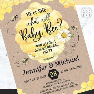 BUNDLE What will baby bee gender reveal shower party invitation little honey bumble bee yellow invite raffle. Editable template. 049HPA 15 image 7