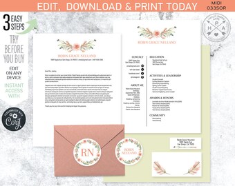 EDITIERBARE Sorority Rekrutierungspaket. Midi-Pack. Lebenslauf Anschreiben Sticker. Florale Pfeile. Sofortiger Download. Von Ihnen bearbeitet. SOR021