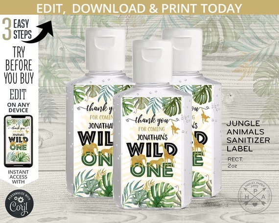 Download Jungle Hand Sanitizer Labels Sticker Safari Wild 2oz Bottle Animals Celebration Birthday Favor Party Editable Template 040hpa 35 A By Hayleypaperarts Catch My Party