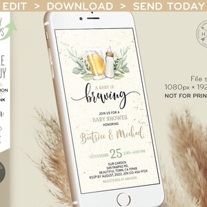A baby is brewing electronic baby shower invitation beer milk smartphone e-vite, digital selfediting invite. E173 02 173hpa image 3