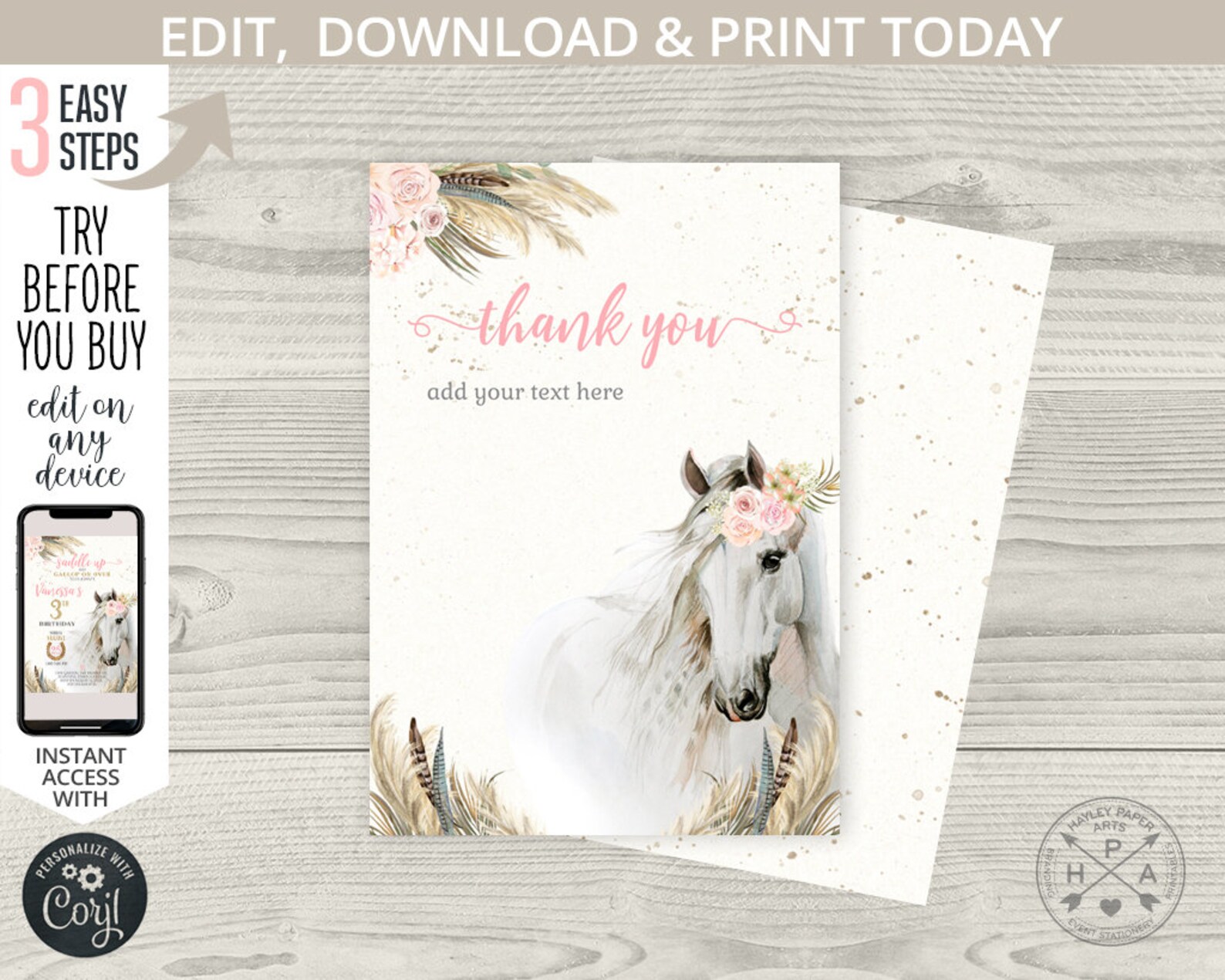 Horse Cowgirl Birthday Thank You Card Party Floral Girl Pony - Etsy Canada