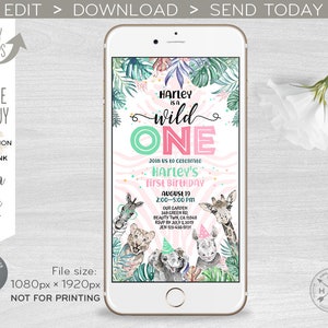 Dschungel Safari wild eine Einladung elektronische Einladung Safari Tiere Mädchen Geburtstag sms Smartphone digital online einladen. 400HPA E125 01 125HPA