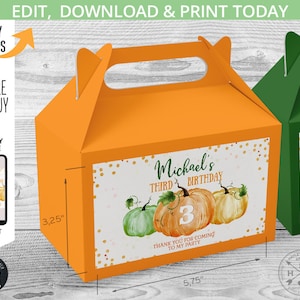 EDITABLE Pumpkin gable gift box labels. Handle favor takeway box label stickers. Pumpkin patch birthday bash. Instant download 079HPA 27 B